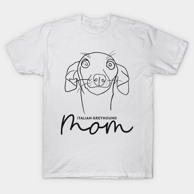 Italian Greyhound mom; with cute cartoon IGGY black line art. T-Shirt by This Iggy Life